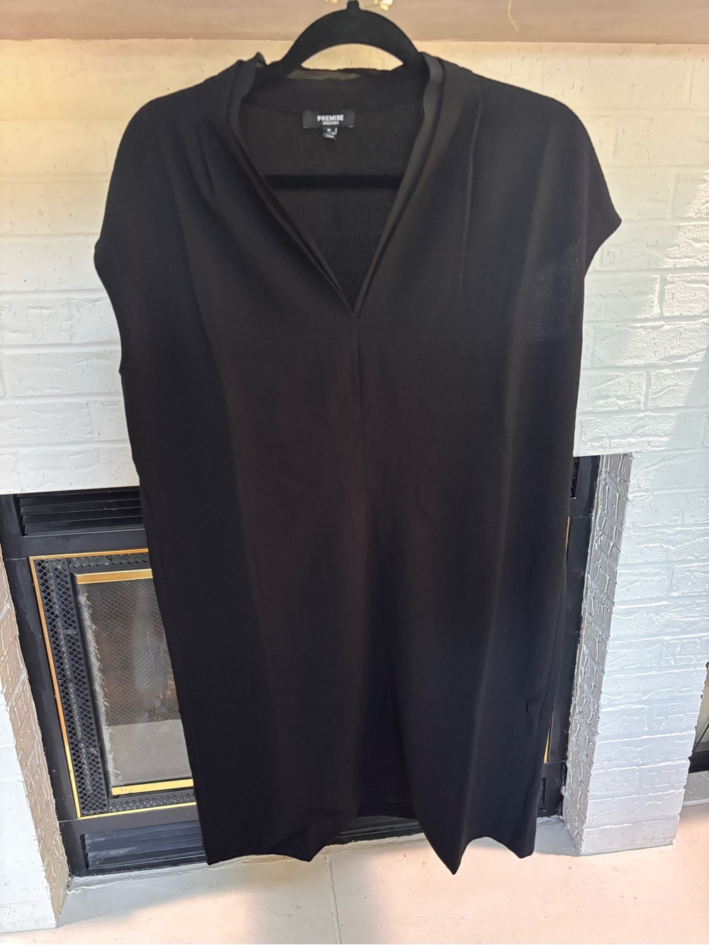 Premise Black V-Neck Cap Sleeve Midi Dress